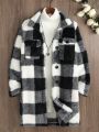 Tween Girl 1pc Buffalo Plaid Pattern Flap Pocket Flannel Coat