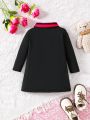 Infant Girls' Casual English Letter Printed Long Sleeve Sweatshirt Dress With Collar