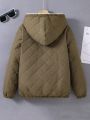 Tween Boys Lettered Patched Teddy Lined Kangaroo Pocket Hooded Quilted Jacket