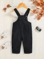 SHEIN Baby Girls' Denim Overall Pants With Front Pocket