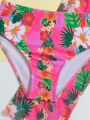 Toddler Girls' Tropical Plant Print Swimsuit Set