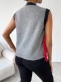 SHEIN BAE Color Block Fringe Trim Sweater Vest
