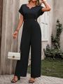 Women's Solid Color Notch Collar Loose Fit Casual Jumpsuit