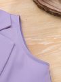 SHEIN Baby Girls' Casual Purple Suit Vest With Lapel Collar Jacket