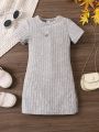 SHEIN Kids EVRYDAY Young Girl Solid Ribbed Knit Tee Dress