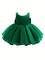 Baby Girl Sleeveless Party Dress With Big Bowknot Decoration On Back Waist
