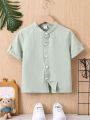 SHEIN Kids EVRYDAY Young Boy Solid Color Rolled Up Sleeve Casual Shirt