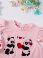 SHEIN Kids QTFun 3pcs/Set Girls' Cute Daily Round Neck T-Shirt With Ruffle Sleeve, Spring/Summer