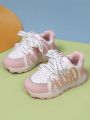 Children's Pink Lace-up Sports Shoes With Letter Decoration