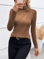 SHEIN LUNE Turtleneck Solid Color Tight-fitting Long Sleeve T-shirt
