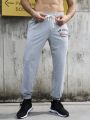 Men's Letter Pattern Drawstring Waist Sport Jogger Pants With Ribbed Cuffs