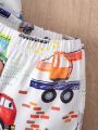 Baby Boys' Cute Car Printed Short Sleeve T-Shirt And Shorts Set, Spring And Summer