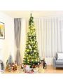 Gymax 8Ft PVC Artificial Pencil Christmas Tree Slim w/ Stand Home Holiday Decor Green