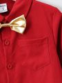 SHEIN Kids EVRYDAY Boys' Bow Tie Decorated Shirt With Pocket Patch On Front