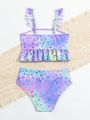 Little Girls' Leopard Print Halterneck Vest Style Bikini