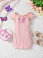 SHEIN Kids EVRYDAY Young Girl's Butterfly Pattern Off Shoulder Casual Dress