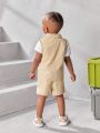 3pcs/Set Baby Boy Car & Letter Printed T-Shirt, Solid Color Vest & Shorts Outfits