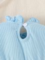 Baby Girl Stand Collar Ruffle Edge Bowknot Design Romper