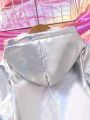 Little Girls' Fashionable Metallic Style Unicorn Embroidered Long Sleeve Hooded Fleece Jacket For Warmth