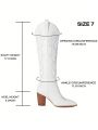 Cowgirl Boots for Women Embroidered Cowboy Boots Pointed Toe Knee High Boots Chunky Block Heel Pull On Tall Wide Calf Western Boot for Ladies