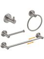 BESy 4pcs/set Bathroom Accessories Set (Adjustable 16 to 26 Inch Towel Bar, Towel Ring, Toilet Paper Holder,Towel Hook), Wall Mounted Bath Hardware Accessory Fixtures Set,Stainless Steel