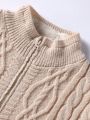 Men'S Cable Knit High Collar Fleece Cardigan