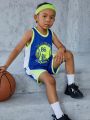 SHEIN Kids SPRTY Young Boy'S Matching Sports Round Neck Color Block Vest And Shorts Set