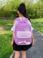 Girls' School Backpack, For Grade 1-4, Cartoon Unicorn Design, Purple, With Anti-lost Buckle