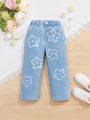 Young Girls' Floral Printed Straight Leg Jeans