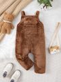 Baby Boys' Bear Ear Fleece Hooded Romper With Big Pocket