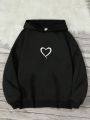 Teen Girls' Casual Heart Pattern Long Sleeve Hoodie, Suitable For Autumn And Winter