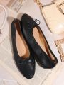 Women's Black Flat Shoes With Bow Decoration