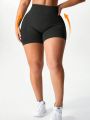 Yoga Basic Plus Size Solid Color Slim Fit Sports Shorts