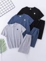 SHEIN Kids EVRYDAY 6pcs Loose Fit Casual Round Neck Pattern Printed Short Sleeve T-Shirt And Shorts Set For Tween Boy