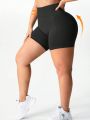 Yoga Basic Plus Size Solid Color Slim Fit Sports Shorts