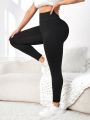 Running Plus Size Women'S Tummy Control Sports Leggings With Wide Waistband