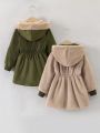 Young Girl 1pc Zipper Up Hooded Reversible Coat