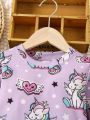 SHEIN Kids QTFun Little Girls' Cartoon Unicorn Print Dress