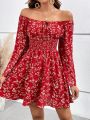 SHEIN VCAY Vacation Style Off-shoulder Dress With Small Floral Print