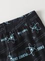 Tween Boys' Space-Themed Long Sleeve Top And Printed Loose Fit Pants Set, Comfortable Homewear