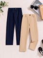 SHEIN Kids EVRYDAY 2pcs/set Toddler Boys' Simple Solid Color Casual Pants, Thin, For Autumn And Winter