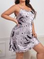 Plus Size Star & Moon Print Satin Nightgown