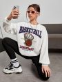 Teen Girls Basketball & Letter Graphic Drop Shoulder Sweatshirt