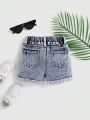 SHEIN Baby Boy's Stonewashed Elastic Waistband Ripped Baggy Casual Denim Jeans Shorts,Baby Boy Spring Summer Clothes Outfits