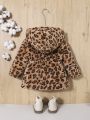 SHEIN Baby Girl Leopard Pattern Hooded Teddy Coat