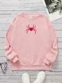Teen Girls' Casual Spider Printed Long Sleeve Sweatshirt, Suitable For Autumn And Winter