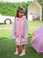 Girls' Cute Pink Unicorn & Doughnut Print All-season Raincoat With Patchwork Design