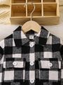 SHEIN Kids EVRYDAY Little Girls' Casual Classic Plaid Double Pocket Button Up Jacket For Autumn And Winter