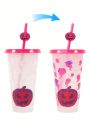 2pcs 700ML Halloween Funny Pumpkin Straw Set Plastic Water Cup Cold Color Changing Plastic Cup with Lid and Straw, Plastic Cup, Halloween Gift Holiday Gift