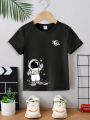 SHEIN Boy's Space Astronaut Graphic Round Neck Short-Sleeved T-Shirt